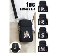 1 pièce Sac de téléphone pour femme avec impression de lettre A-Z Lys rose et blanc, Mini sac bandoulière, Porte-monnaie vertical pour femme, Sac de bras et de poignet pour sport et course, Mini sac b