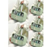 1 pièce Sac de toilette transparent avec lettres, nouveau sac à maquillage carré à couleur unie à la mode avec lettres brodées, organisateur de maquillage en chenille PVC imperméable avec lettre initi