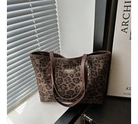 1 pièce Sac fourre-tout d'épaule en nylon marron, avec fermeture éclair lisse, imprimé léopard, rivets incrustés, mode polyvalente et décontractée, grande capacité, nouveau style rétro pour l'été. Con