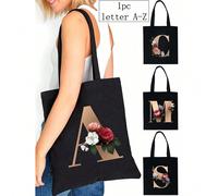 1 pièce Sac fourre-tout en canevas avec imprimé lettres dorées/Sac à épaule, grand sac de courses pour femmes, sac de voyage pliable et réutilisable, cadeau pour les fêtes, convient aux étudiantes, am