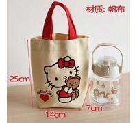 1 pièce Sac fourre-tout en canevas Hello chat Anrio, grande capacité, design mignon de dessin animé, sac seau portable imprimé Chat noir imprimé en entier,Câlin de l'ours noir,Chat beige avec imprimé