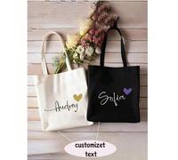 1 pièce Sac fourre-tout en canevas personnalisé avec un nom - Sac d'école personnalisé avec un design en forme de cœur, idéal comme cadeau pour une demoiselle d'honneur, une petite amie ou une mère, n