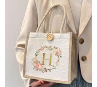 1 pièce Sac fourre-tout simple avec imprimé alphabet, sac fourre-tout polyvalent et portable pour enseignant, sac à main en lin avec alphabet, grand sac à main simple avec grande capacité, grand sac à