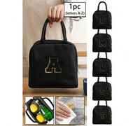 1 pièce Sac isotherme pour déjeuner, sac fourre-tout, boîte à lunch, pack de glace, sac fourre-tout pour pique-nique, boîte à lunch avec motif de lettres brodées, sac de rangement pour déjeuner en can