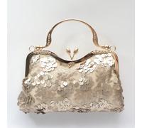 1 pièce Sac Pochette avec fleur et bourgeon en métal décoré de paillettes dorées mates et de diamants, style minimaliste élégant. Convient pour la mariée, les mariages, les soirées, les occasions form