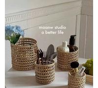 1 pièce Seau de rangement cylindrique creux en rotin, panier de rangement décoratif tressé à la main pour la maison, la cuisine, les couteaux & la vaisselle, le plateau à thé & le service à thé, le po