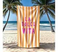 1 pièce Serviette de plage d'été italienne "Sweet Life" - Design rayé vibrant, tissu en polyester ultra doux et séchage rapide, convient pour la plage, la piscine, le yoga, les voyages - Cadeau parfai