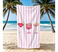 1 pièce Serviette de plage surdimensionnée Serviette de bain de piscine Motif rayé rose cocktail Confortable Douce Haute absorption Séchage rapide Légère Respirante Portable Convient pour la plage la 