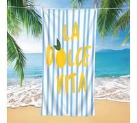 1 pièce Serviette de plage vintage "La Dolce Vita", avec un motif à rayures jaune citron et bleu clair, avec une devise italienne inspirante. C'est un excellent cadeau d'anniversaire, convenant aux ac