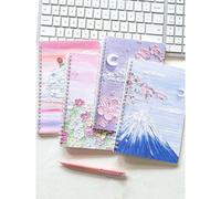 1 pièce/set Cahier spirale A5, 60 pages de papier ligné par livre, design de couverture style peinture à l'huile de dessin animé, fournitures scolaires et de bureau pour la rentrée scolaire A5PlantesP