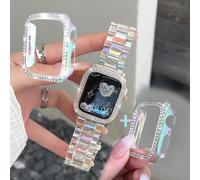 1 pièce/set, compatible avec le bracelet et le boîtier de l', bracelet en résine arc-en-ciel transparent + boîtier électrolytique coloré à double rangée creuse, coque rigide semi-couvrante anti-chute,