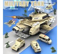 1 pièce Set de poupées transformables en chars pour enfants, comprenant un véhicule de transport de char, une voiture blindée, un char, un mini-hélicoptère, un avion, des figurines d'action, une voitu