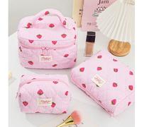 1 pièce Set de sac à maquillage à fleurs roses matelassé de grande capacité avec rangement portable pour pinceaux de maquillage, sac cosmétique à fleurs de grande taille pour femmes. Sac de rangement 