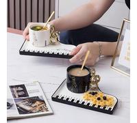 1 pièce Set de tasse et soucoupe en céramique avec partition musicale peinte à la main et touches de piano, tasses et soucoupes de dessert de thé de l'après-midi artistiques et rétro, tasses et soucou