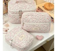 1 pièce/set Sac de maquillage grande capacité à double couche avec impression florale rose. Sac cosmétique délicat à fleurs Ditsy, sac de voyage portable pour produits de soins de la peau, sac de toil
