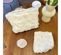 1 pièce/set Sac de rangement cosmétique en peluche blanc en forme de cœur, sac de maquillage décontracté, étui de rangement pour pinceaux de maquillage portable, cadeau de la Saint-Valentin, élément e
