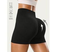 1 pièce Short de noir à taille haute froncé sans couture levant les hanches, tissu tricoté extensible 4 directions, large ceinture avec forte compression pour la graisse abdominale, taille arrière fro