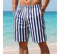 1 pièce Short de plage pour hommes rayé bleu et blanc, style classique nautique, taille élastique à cordon, lavable, convient pour l'été, la plage d'Hawaï, la piscine L,M,S,XL,XXLRayéTissu tissé
