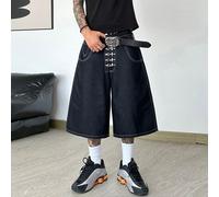 1 pièce Short en jean ample style décontracté américain rétro avec boucle d'avion Justice Brother, design simple (hors ceinture/accessoires) L,M,S,XL,XS,XXLUnicoloreJean