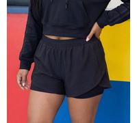 1 pièce Short grande taille pour femme, pantalon de sport 2 en 1 avec doublure de couleur unie, taille élastique, ensemble 2 pièces, convient pour la course, les sports, le yoga, le fitness en été, no