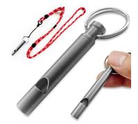 1 pièce Sifflets d'urgence, Sifflet de Secours, 120dB Monotube Sifflet Sécurité à Son Aigu, TC4 Titane, pour Randonnée, EDC, Secours & Outdoor, Léger 7.8g avec Porte-clés & Dragonne Réglable (Gris)