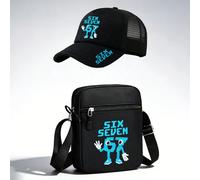 1 pièce "SIX SEVEN 67" Casquette de camionneur à imprimé graphique numérique et sac banane, casquette de baseball et sac de mode de rue pour sports de plein air, réglable, cadeau pour soi ou ses amis,