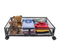 1 pièce sous le lit Boîte de rangement avec roulettes Pliable pour vêtements Draps Livres Jouets Noir