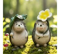 1 pièce Statue de hérisson mignonne en résine avec feuilles/fleurs, statue d'animal mignon de style japonais, convient pour le jardin de fées, le bonsaï, le bureau, la décoration intérieure et extérie
