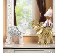 1 pièce, Statuette de figurine d'éléphant porte-bonheur Feng Shui, décoration d'éléphant pour la maison, petite décoration de maison, décoration d'éléphant de richesse Éléphant de confiance doré,Éléph