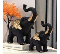 1 pièce Statuette de l'éléphant porte-bonheur Feng Shui, décoration d'éléphant pour la maison, petite décoration de maison, décoration d'éléphant de richesse or noirABS