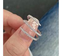 1 pièce sterling Simple S925 Argent Vintage Mode Luxe Branché Trois Couches 5A Zircone Plaqué Avec 14K Doré Griffe Doigt Anneau Pour Femme Fille Fête Vie Quotidienne Bijou Cadeau 7,5,9,6,8Argent sterl