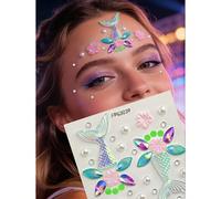 1 pièce Sticker de bijou de visage holographique en forme de queue de sirène, design de perle d'écaille de poisson laser Sakura, bindi imperméable et durable, décoration pour le maquillage des vacance