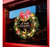 1 pièce Sticker de fenêtre de Noël 45 cm * 45 cm, composé de cloches, de nœuds et de rennes. Décalcomanie de couronne de verre pour la décoration de fête de vacances, autocollant statique pour fenêtre