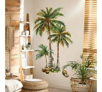 1 pièce Sticker mural d'arbre de noix de coco tropical, décalcomanie d'art nature de feuilles vertes amovibles en PVC, décoration murale thème jungle d'été bohème, décoration d'intérieur minimaliste m