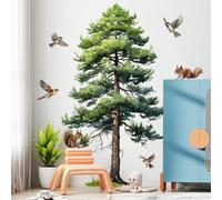 1 pièce Sticker mural de forêt de pins avec cerf et écureuil, sticker de décoration pour salle de bain, salon, chambre à coucher, chambre d'enfant, porte, arrière-plan de télévision et de canapé TT361