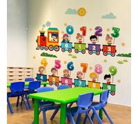 1 pièce Stickers muraux créatifs à motif de train numérique aquarelle de bande dessinée en PVC, décalcomanies amovibles pour la décoration murale des crèches, des salles de classe, des salles de jeux