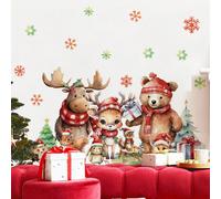 1 pièce Stickers muraux d'animaux de la forêt de Noël - Cerf, Ours, Renard, Renne, Flocons de neige. Autocollants amovibles pour chambre d'enfant/casier/décoration intérieure de Noël. Stickers d'amis