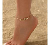 1 pièce Style Ins Luxe Délicat Symbole Cœur Infini Décoration Strass Bracelet de Cheville, Bijou de Pied Minimaliste Mode Or pour Femmes, Convient pour le Port Quotidien, Vacances d'Été, Fête à la Pla