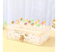 1 pièce Support d'affichage de sucettes en papier en forme d'ours brun à 15 trous, mini présentoir de sucettes, fournitures pour fête de baby shower, décoration de fête d'anniversaire, boîte de rangem