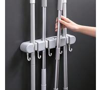 1 pièce Support de balai et de serpillière sans perçage, matériau plastique durable, conception de poignée antidérapante en silicone, organisateur mural avec crochets, convient pour la salle de bain, 