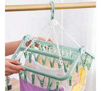 1 pièce Support de séchage multi-fonctions avec 32 pinces, cintre pliant, pince en plastique résistant au vent pour la maison, support pour vêtements et chaussettes Taille UniquePolyéthylène