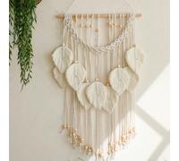 1 pièce Suspension murale tressée à la main - Motif plume blanche avec glands perlés, décoration d'intérieur bohème pour le salon, la chambre, la nurserie ou le dortoir, décoration murale hippie, cade