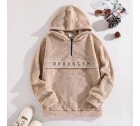 1 pièce Sweat-shirt à capuche en polaire zippé à mi-hauteur avec broderie de lettre décontractée pour garçons adolescents, convient pour le port décontracté, les déplacements et la maison en automne/h