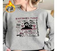 1 pièce Sweat-shirt col rond en polaire pour femme avec graphique imprimé des paroles de la chanson "Faith In The Future" de Louis Tomlinson, Saturdays. Top ample et décontracté. L,M,S,XL,XSRétroTissu