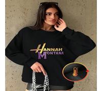 1 pièce Sweat-shirt-shirt à col rond en polaire avec motif imprimé Hannah Montana pour femmes. 1 pièce Sweat-shirt-shirt col ras-du-cou en polaire avec imprimé graphique pour femmes pour l'hiver, pull