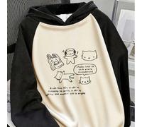 1 pièce Sweat-shirt-shirt ample à thème chat mignon et dynamique pour adolescente, avec blocs de couleurs, manches longues, convient pour la rentrée scolaire et la saison de remise des diplômes 6Y,7Y,