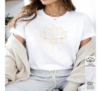 1 pièce T-shirt 100% coton à manches courtes pour femmes, imprimé de lotus mandala doré, style décontracté L,M,S,XLGéométrique,Cœur,PlantesTissu tricoté
