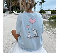 1 pièce T-shirt à col rond à manches courtes avec imprimé cœur, ballon, éléphant pour filles, décontracté. Vêtement d'été pour étudiantes et jeunes. Inspire l'imagination et l'expression de soi, Joyeu