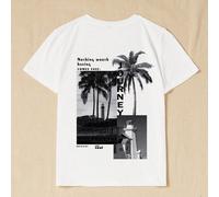 1 pièce T-shirt à col rond décontracté et à manches courtes Slim Fit pour femmes avec imprimé de palmiers, adapté pour l'été. 'RIEN DE CE QUI EST EXEMPT D'EFFORT. LE VOYAGE DE L'ÂME SAUVAGE' L,M,S,XL,