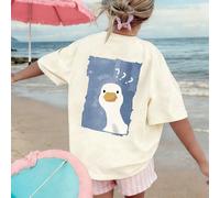 1 pièce T-shirt à manches courtes col rond imprimé graphique décontracté pour filles, vêtement d'été pour étudiants et jeunes - Canard point d'interrogation, t-shirt unique pour les passionnés d'anima
